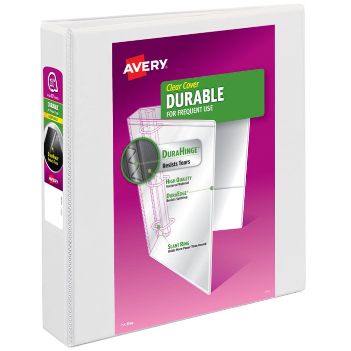 Avery Durable View Binder with Slant Ring, 1-1/2 Inch, White