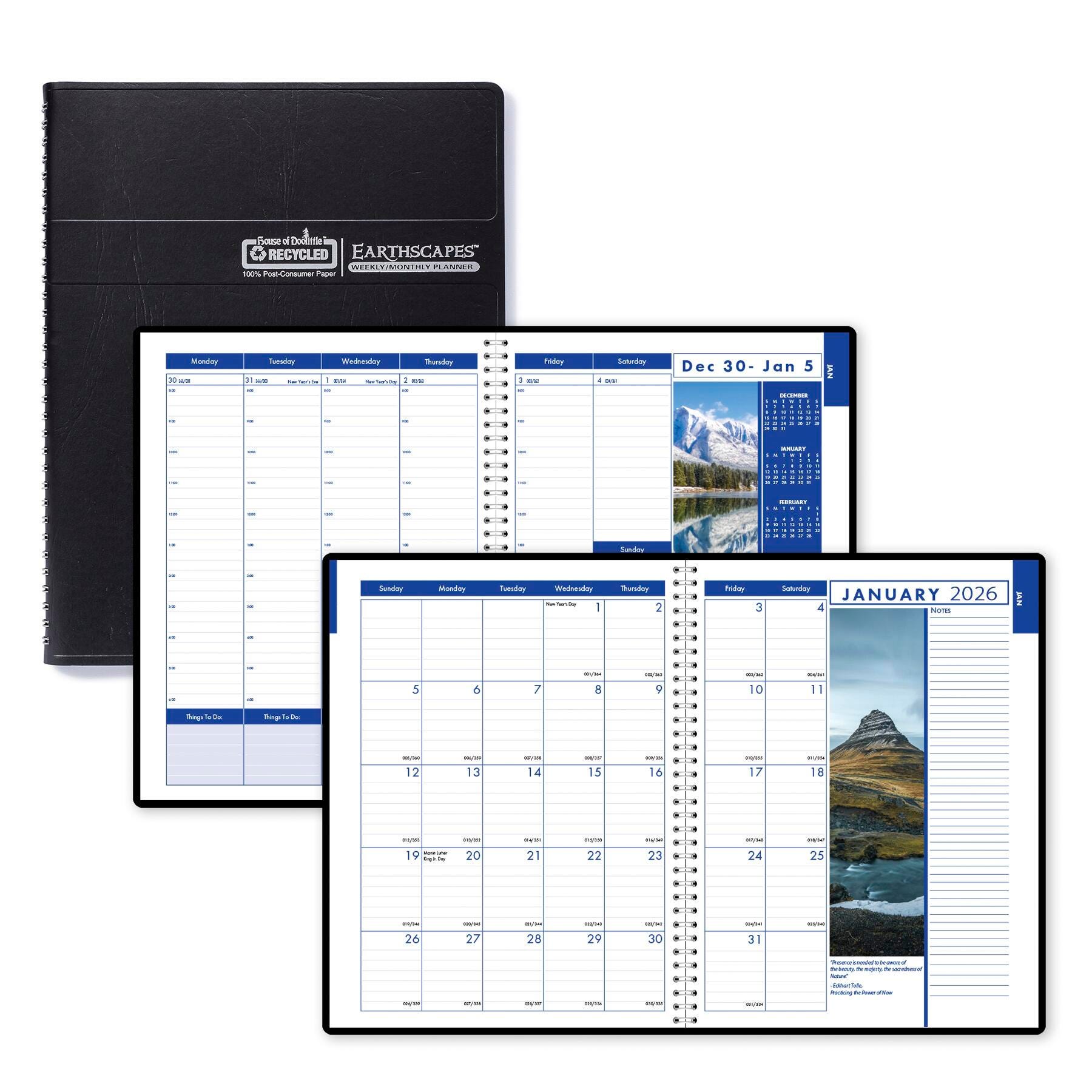 House of Doolittle, Recycled, Weekly And Monthly Calendar Planner, Earthscape, Black, 2025-2026, 8-1/2 x 11 Inches 2150683