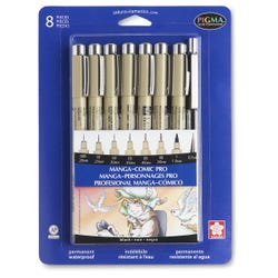 Sakura Pigma Micron Permanent Pens, Black, Manga Comic Pro, Set of 8