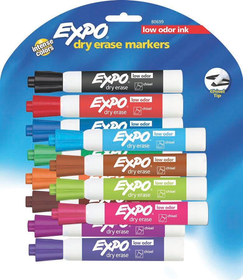 EXPO Low Odor Dry Erase Markers, Chisel Tip, Assorted Colors, Pack of 12 336544