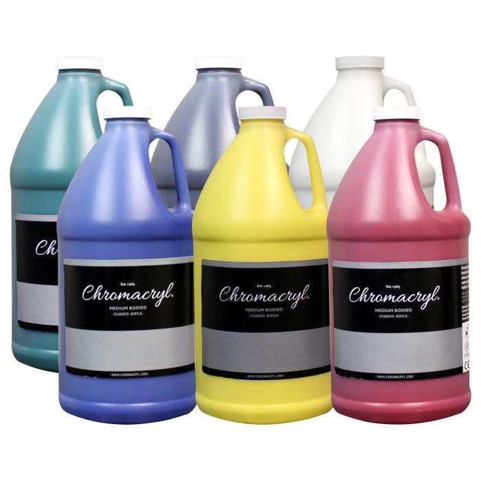 Chromacryl Students' Acrylics, Half Gallons, Assorted Cool Colors, Set of 6