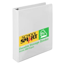 School Smart Durable Polypropylene D-Ring Binder, 1-1/2 Inches, White