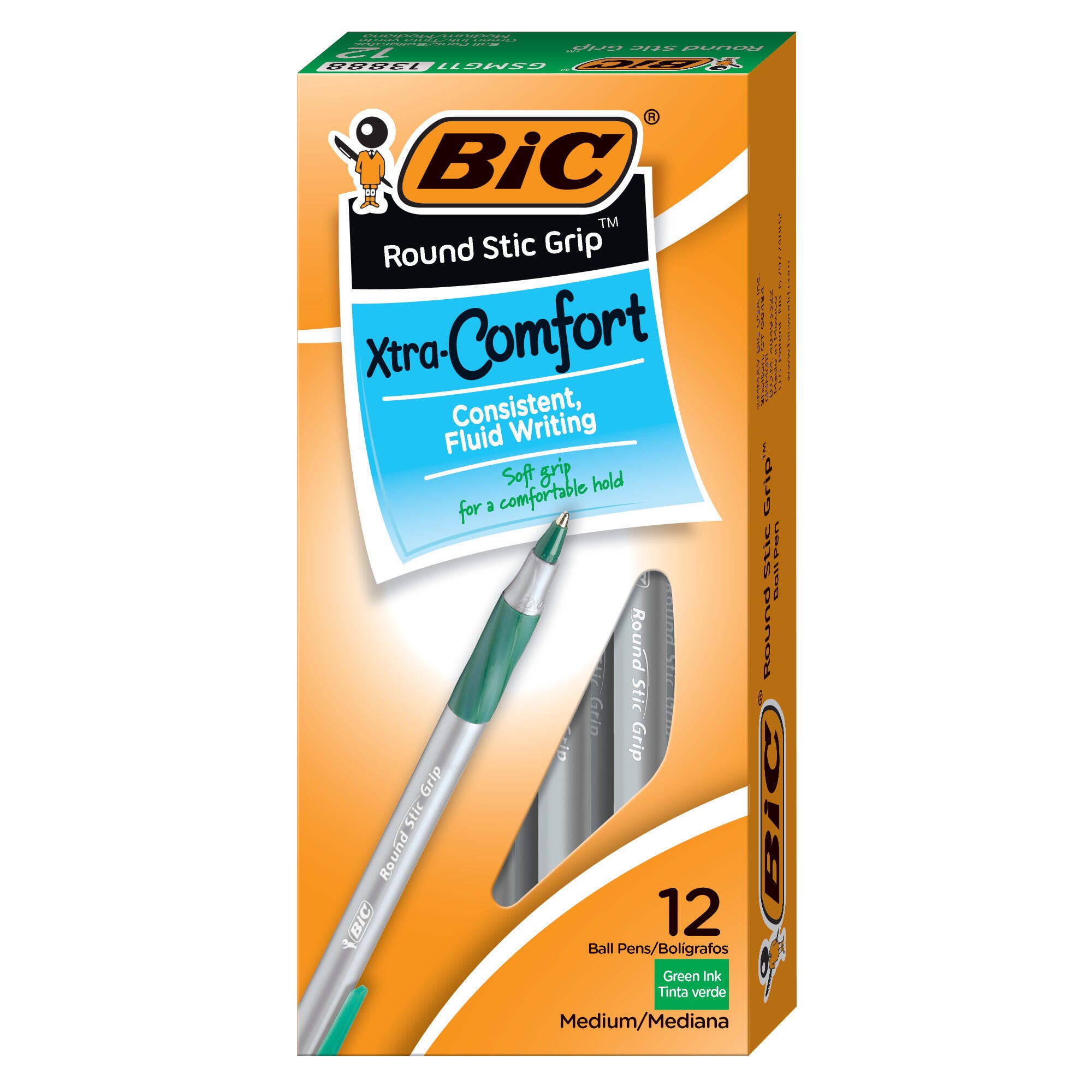 Image for BIC Round Stic Xtra Comfort Ballpoint Pens, Medium Point, Green, Pack of 12 from School Specialty