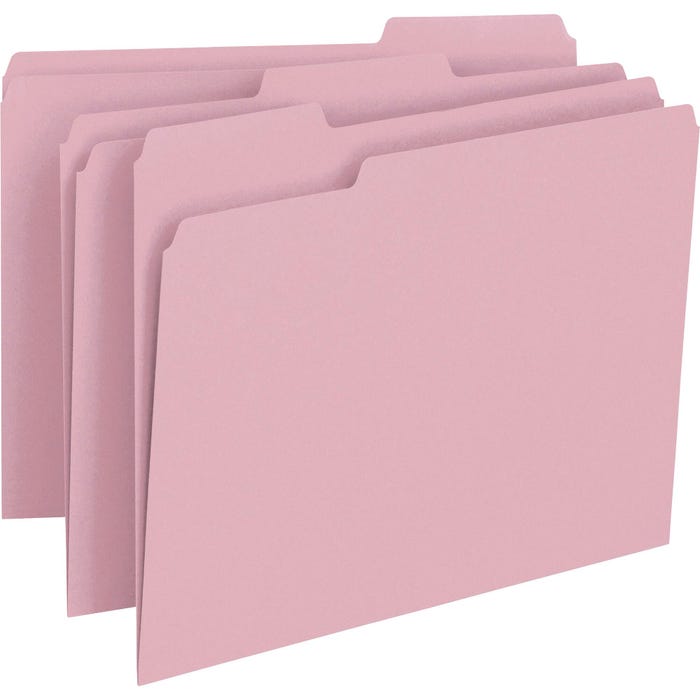 Smead File Folder, Letter Size, 1/3 Cut Tabs, Pink, Pack of 100