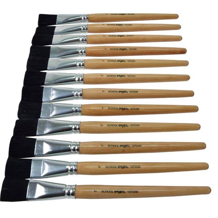 School Smart Black Bristle Paint Brushes, Short Handle, 1 Inch, Set of 12