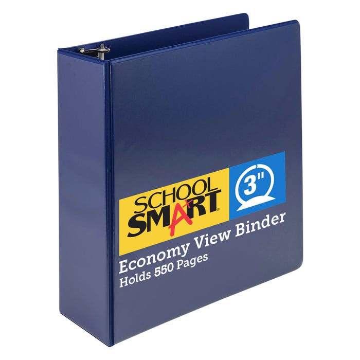 School Smart Round Ring View Binder, Polypropylene, 3 Inches, Blue