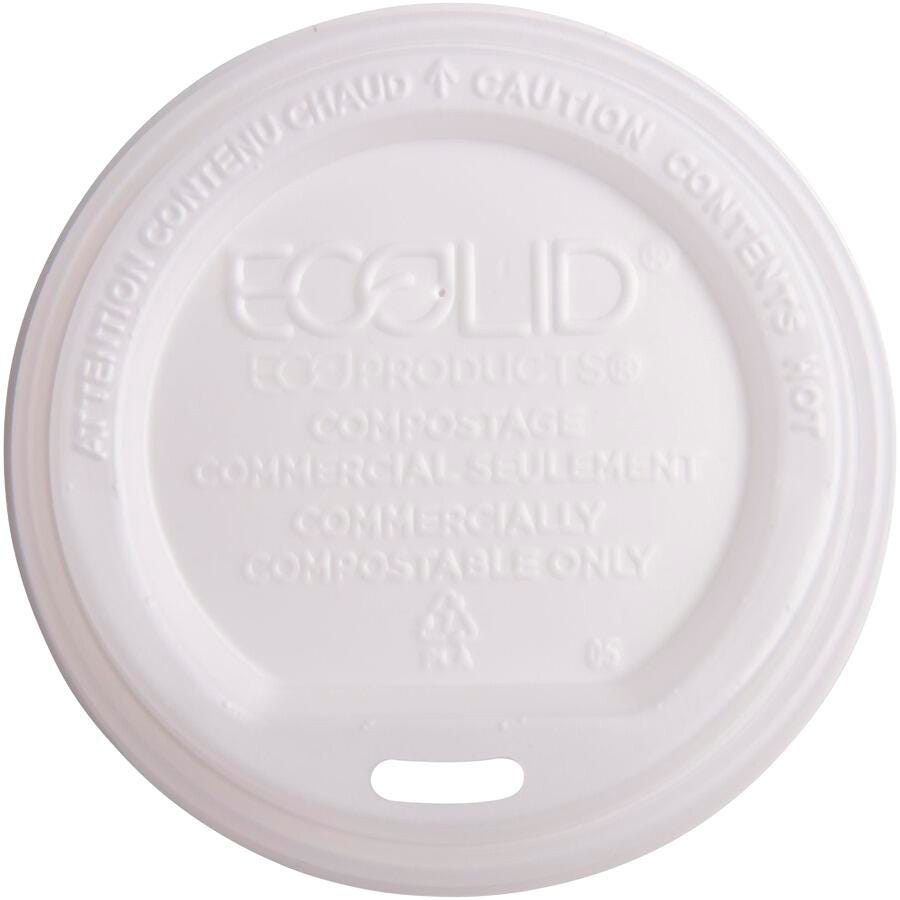 Eco-Products Renewable EcoLid Hot Cup Lids, Fits 10-20 oz Cups, White, 50 Per Pack, Item Number 1534658