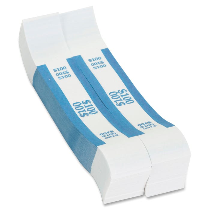 Coin-Tainer Currency Straps, 100 Dollars, Blue, 1000 Per Box