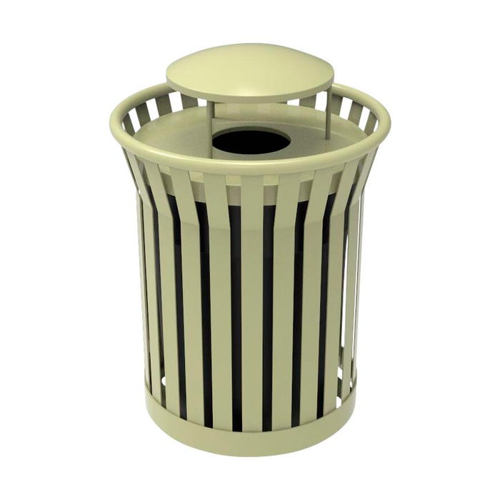 UltraSite Jackson Series Round Receptacle, Rain Bonnet Lid and Liner, Powder Coat, Slat Pattern