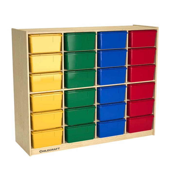 Childcraft Mobile Cubby Storage Unit, 24 Assorted Color Trays, 50 x 16-3/4 x 42 Inches