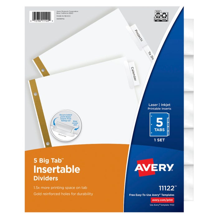 Avery Insertable Divider, Two Sided, 5 Tab, 8-1/2 x 11 Inches, Clear, 1 Set