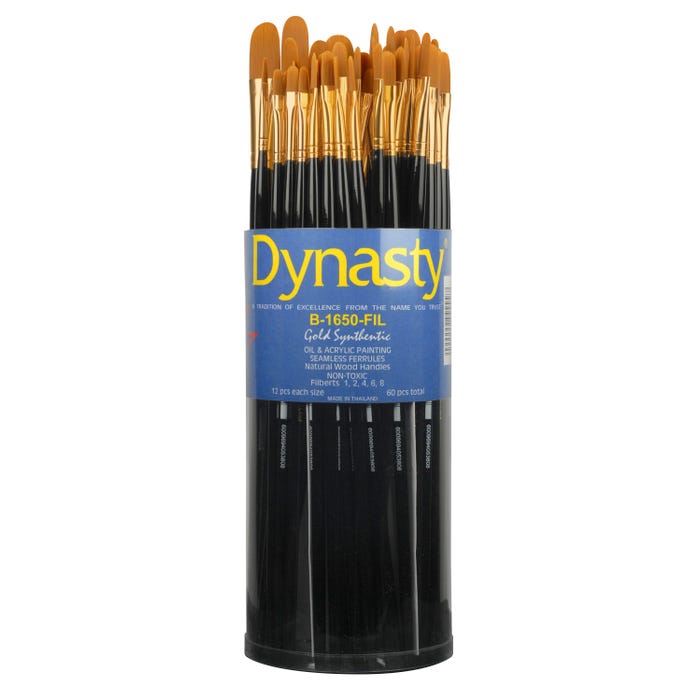 Dynasty Brush B-1650 Art Education Classroom Filbert Paint Brushes in Cylinder, Set of 60