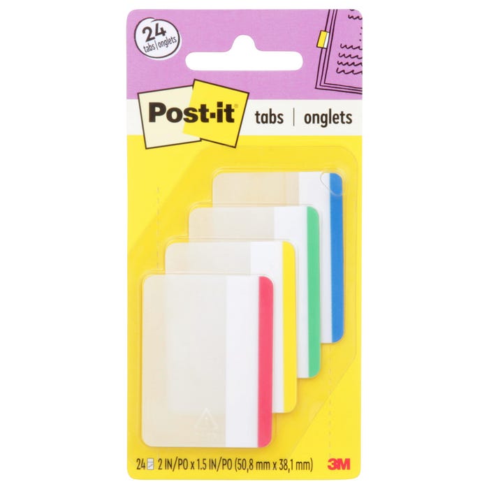 Post-it Filing Tabs, 2 Inches, Lined, Assorted Primary Colors, Set of 24