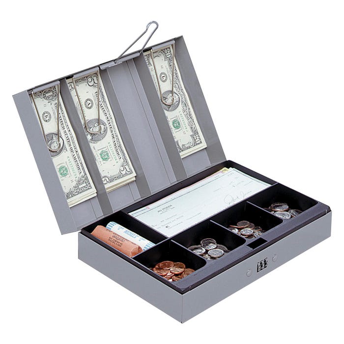 Sparco Combination Lock Cash Box, 3-1/5 x 11-1/2 x 7-4/5 Inches, Steel, Gray