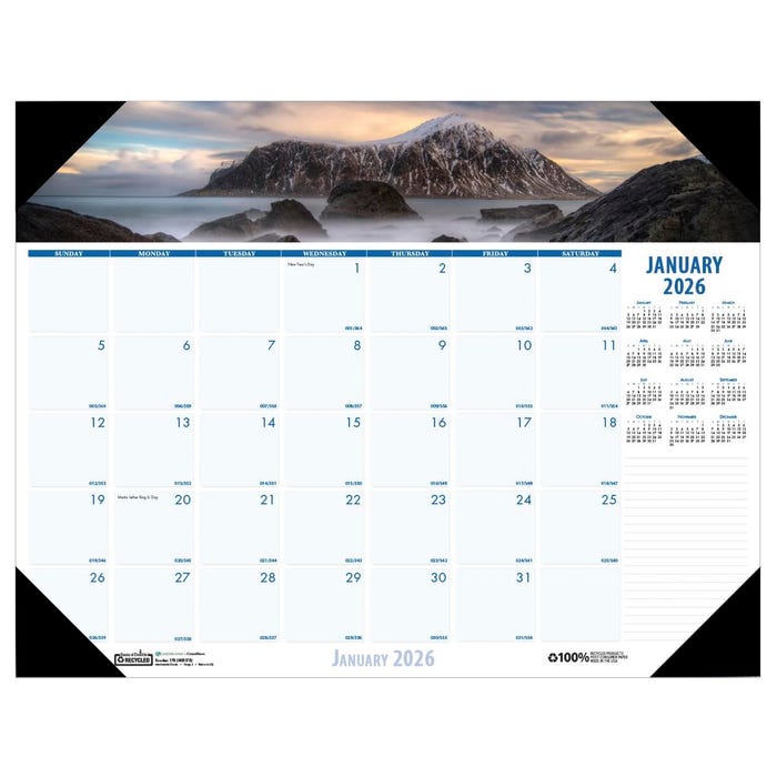 House of Doolittle Recycled Desk Pad Calendar, January-December 2026, 18-1/2 x 13 Inches, Earthscapes Coastlines