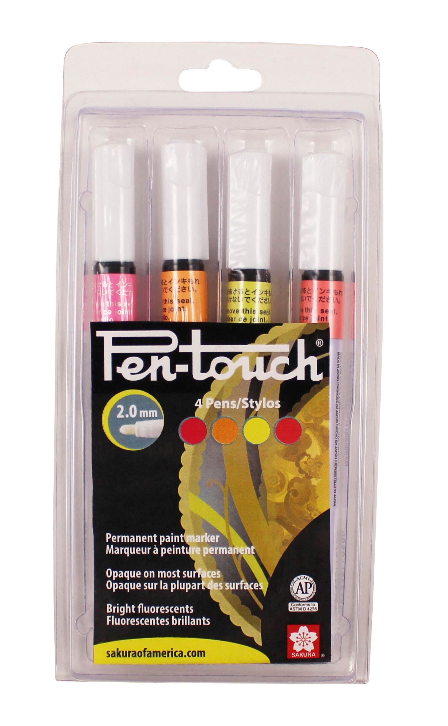 Sakura Pen-Touch Paint Markers, Medium Tip, Assorted Fluorescent Colors, Set of 4 2104075