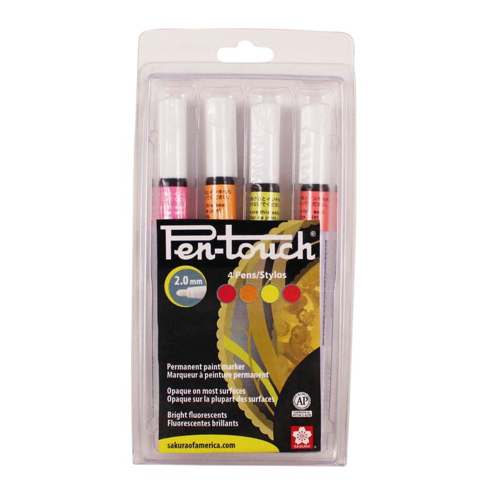 Sakura Pen-Touch Paint Markers, Medium Tip, Assorted Fluorescent Colors, Set of 4