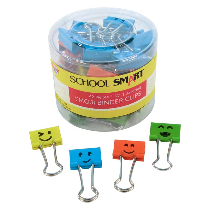 School Smart Emoji Binder Clips, Medium Size, Assorted Colors, Pack of 42