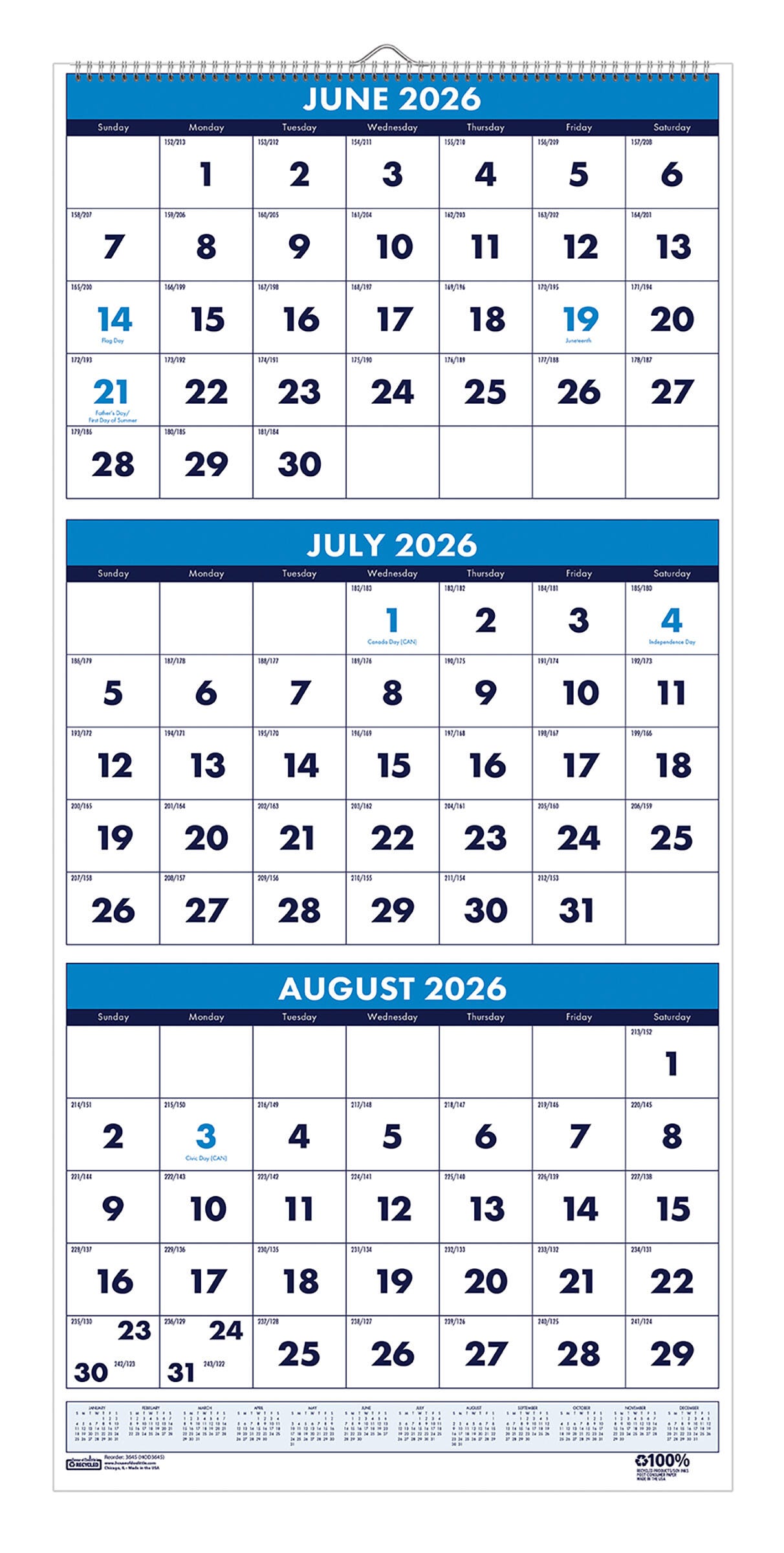 Image for House of Doolittle Three Month Academic Wall Calendar, June 2026 to July 2027, 8 x 17 Inches from School Specialty