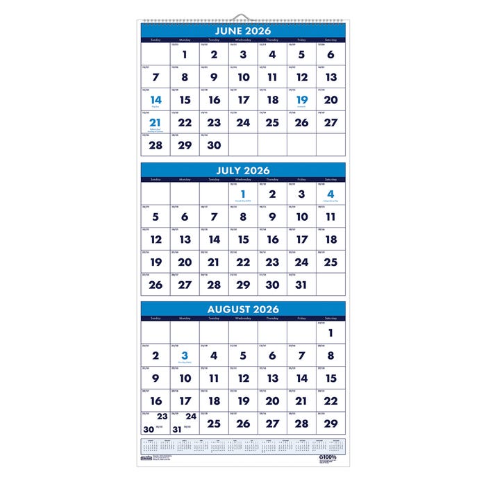 House of Doolittle Three Month Academic Wall Calendar, June 2026 to July 2027, 8 x 17 Inches