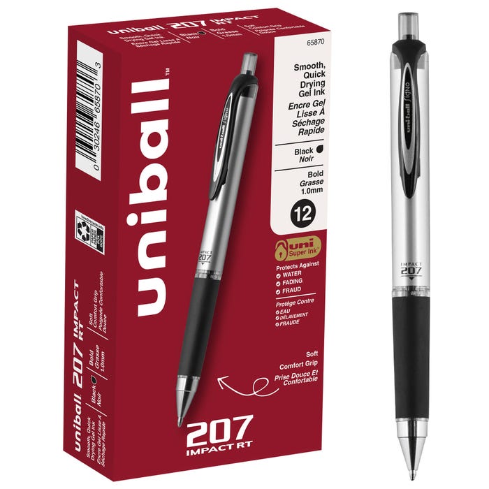 uniball 207 Impact RT, 1.0 mm, Black, Pack of 12