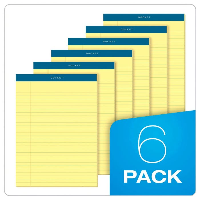 TOPS Docket Legal Pad, 8-1/2 x 11-3/4 Inches, Canary, 50 Sheets, Pack of 6