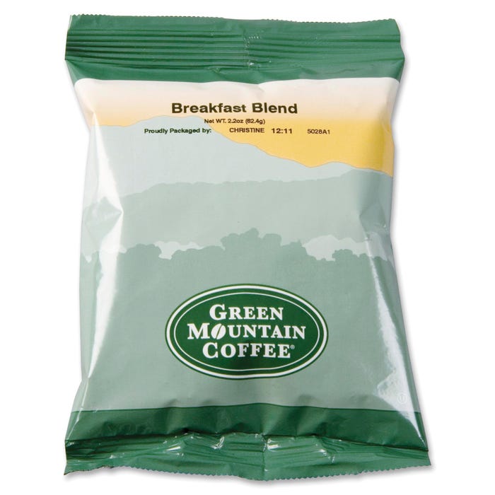 Green Mountain Breakfast Blend Ground Coffee, Fraction Packs, 100 Per Carton
