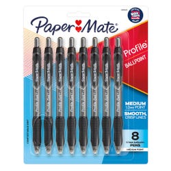 Paper Mate Ballpoint Pen, Profile, Retractable, Medium Point, 1.0 mm, Black, Pack of 8, Item Number 2090614