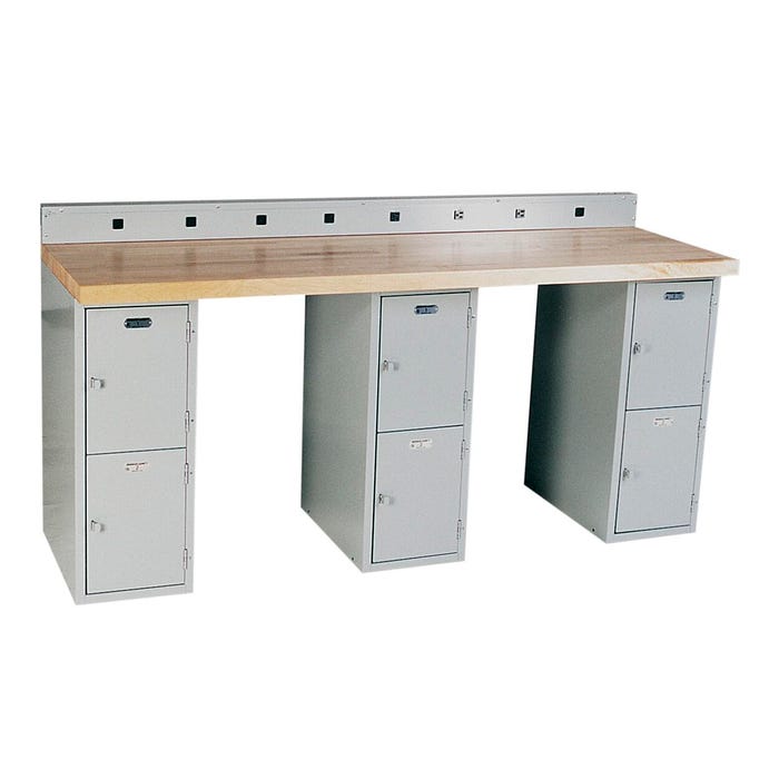 Montisa Electrical Workbench with 6 Vertical Lockers, 72 x 30 x 32-3/4 Inches, Gray Base, Maple Top