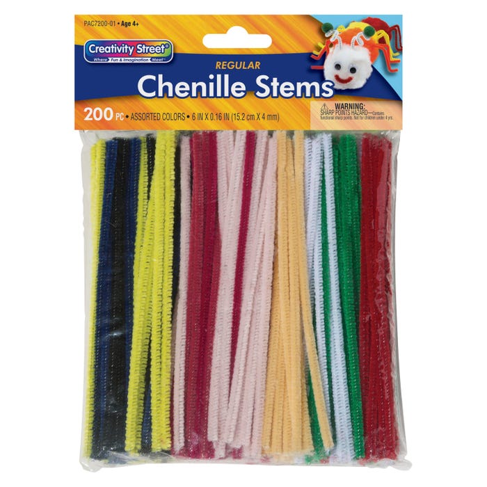 Creativity Street Standard Chenille Stems, 1/8 x 6 Inches, Various Colors, Set of 200
