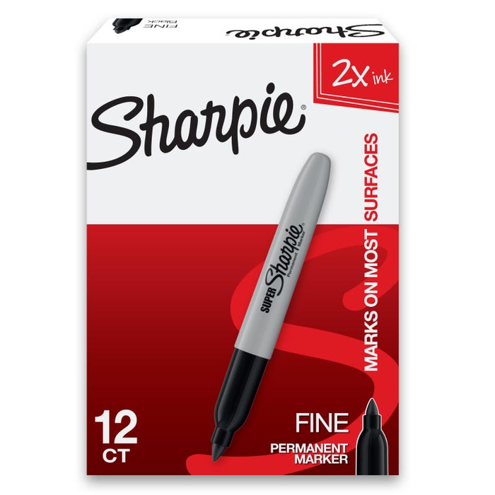 Sharpie Super Permanent Markers, Fine Point, Black, Set of 12