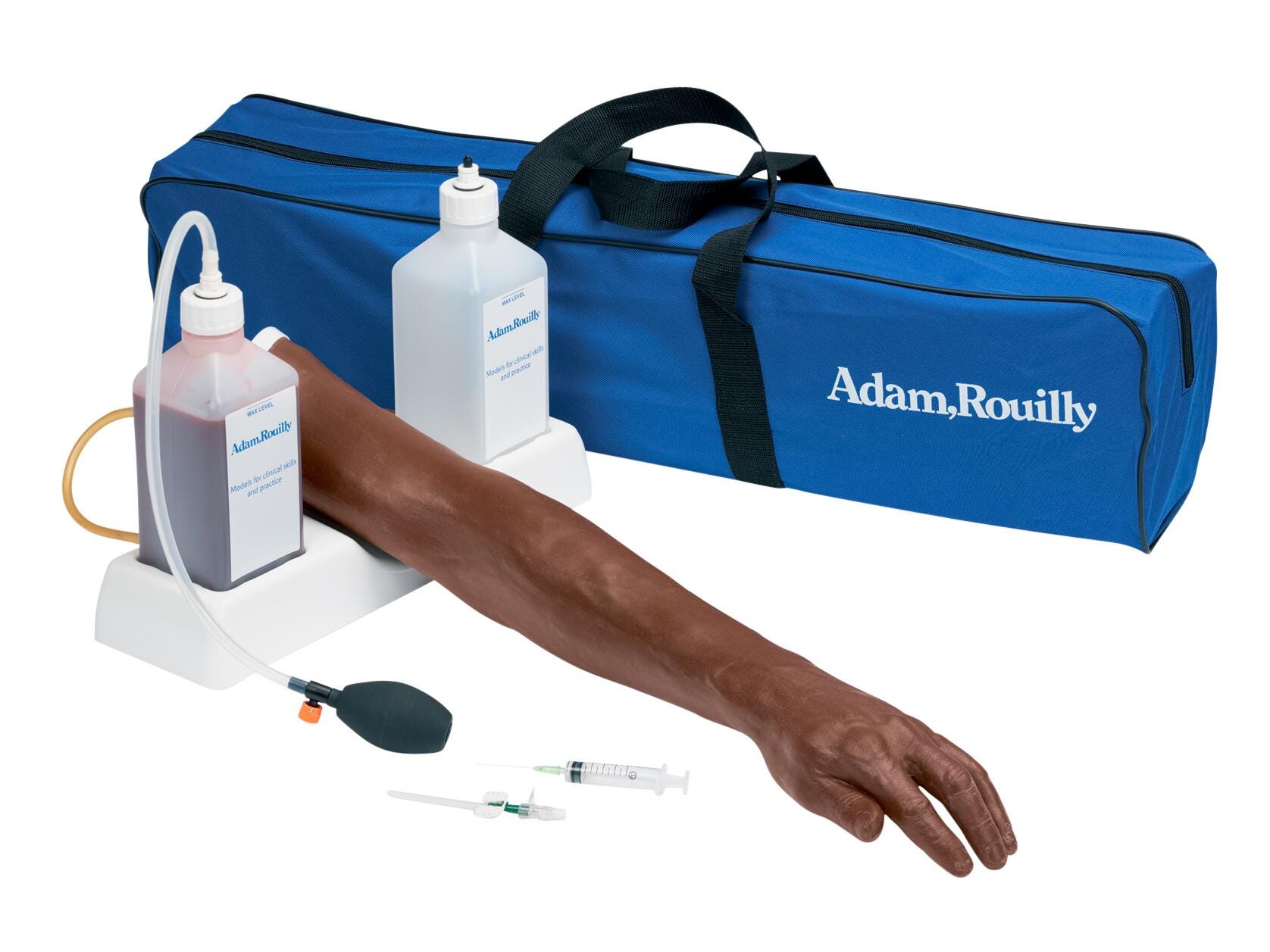 Adam Rouilly LTD Injection, Venipuncture, Cannulation, and Infusion Training Arm, Dark Skin Tone