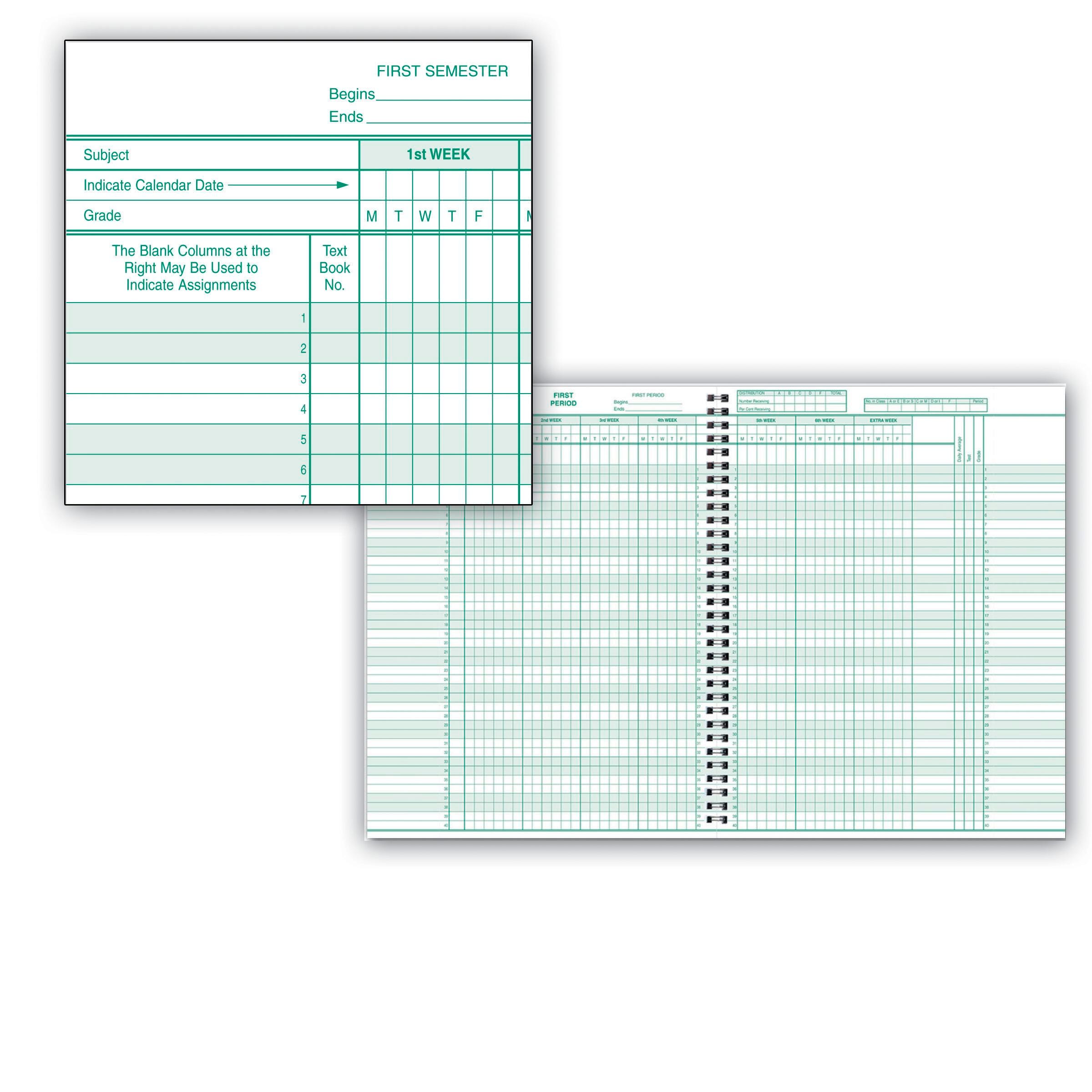 Hammond & Stephens 0626 H Class Record Book - Hard Red Cover, 8-1/2 X 11 Inches, 40 Students, 8 Subjects, 6/7 Week, Green 1473663
