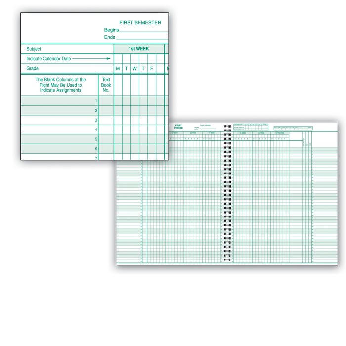 Hammond & Stephens 0626 H Class Record Book - Hard Red Cover, 8-1/2 X 11 Inches, 40 Students, 8 Subjects, 6/7 Week, Green