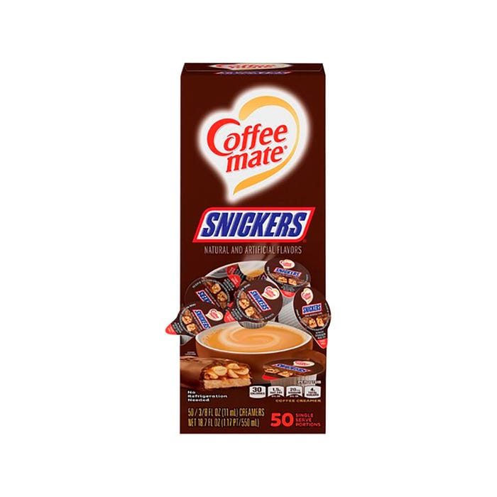 Coffee mate Liquid Creamer Tub Singles, Snickers Flavor, Pack of 50