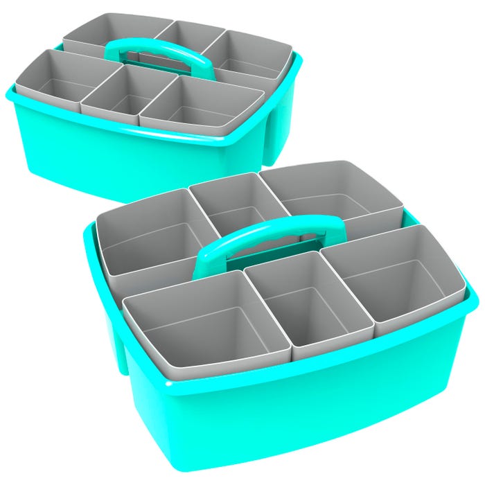 Storex Large Caddy with Sorting Cups, 13 x 11 x 6-3/8 Inches, Teal, Pack of 2
