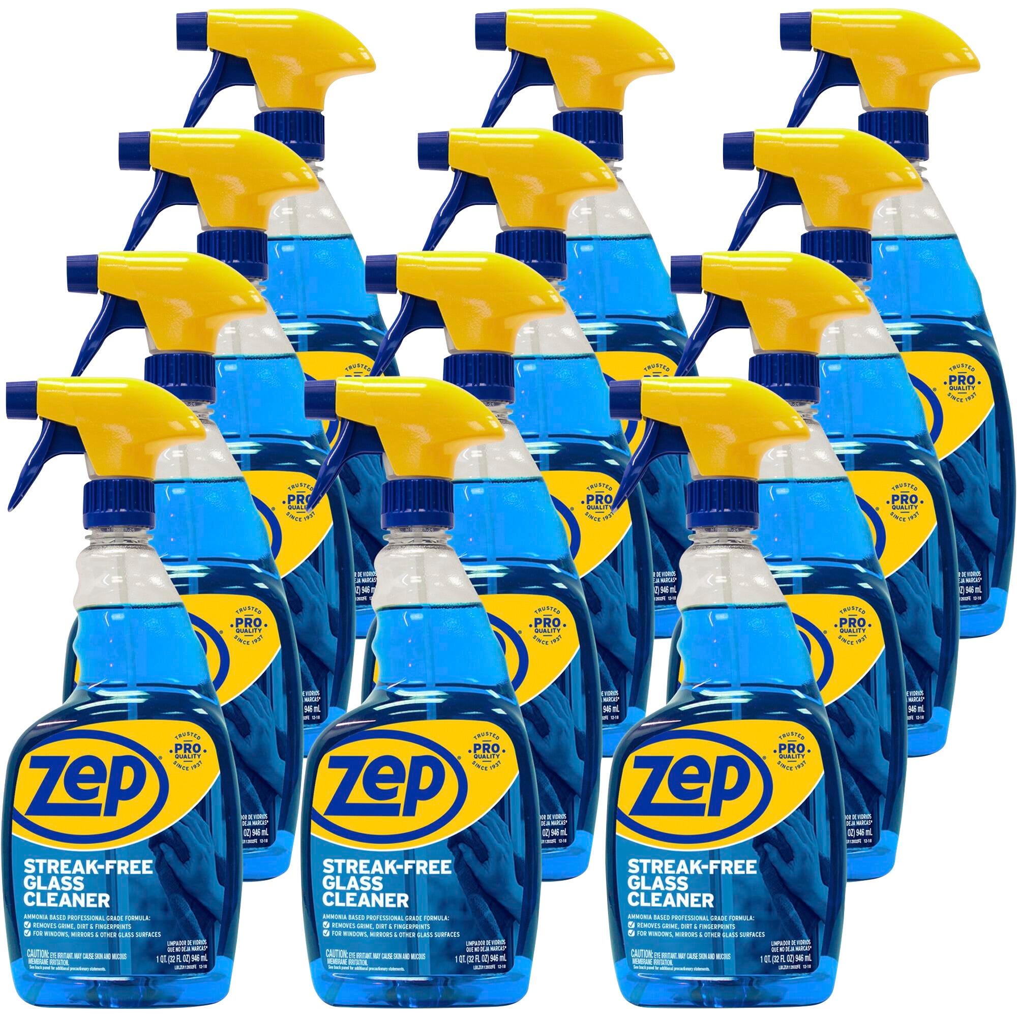 Zep Streak-Free Fast Drying Glass Cleaner, Trigger Spray, 32 Ounces, Blue, Carton of 12, Item Number 2050546