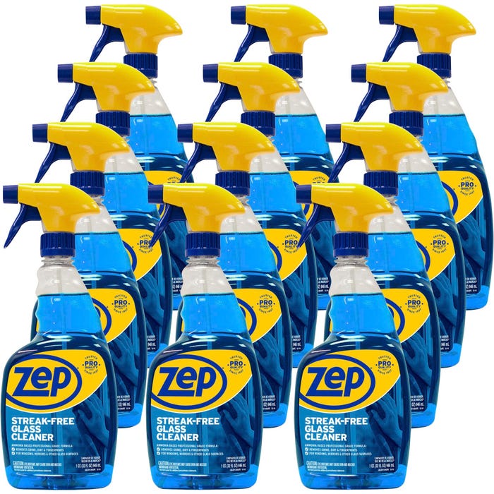 Zep Streak-Free Fast Drying Glass Cleaner, Trigger Spray, 32 Ounces, Blue, Carton of 12