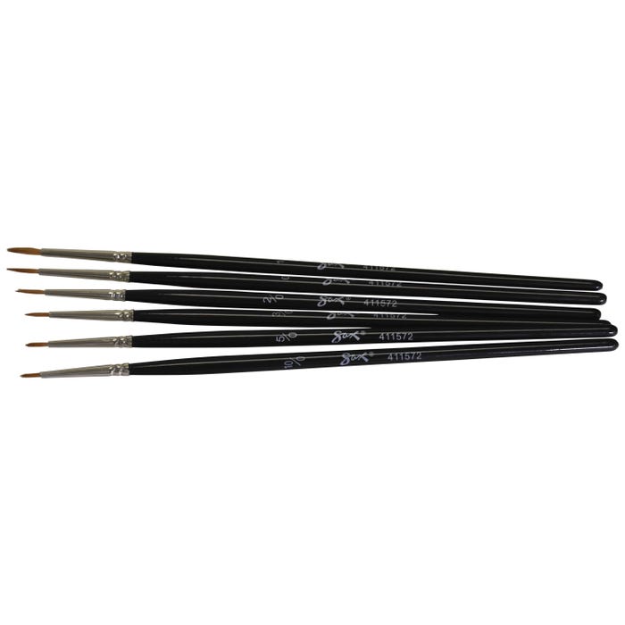 Sax Red Sable Detail Spotter Brushes, Fine Type, Short Handle, Assorted Sizes, Set of 6