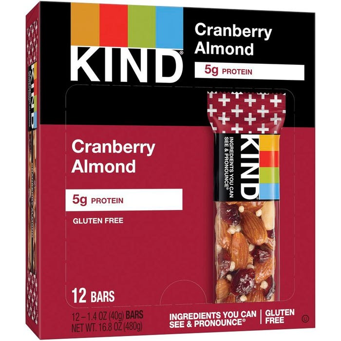 KIND Cranberry Almond Plus Bars, 1.4 Ounce, Box of 12