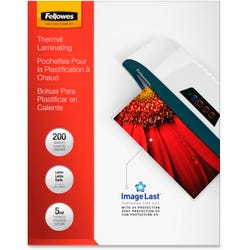 Fellowes Laminating Pouch, Letter, 5 mil Thickness, Pack of 200, Item Number 1501183