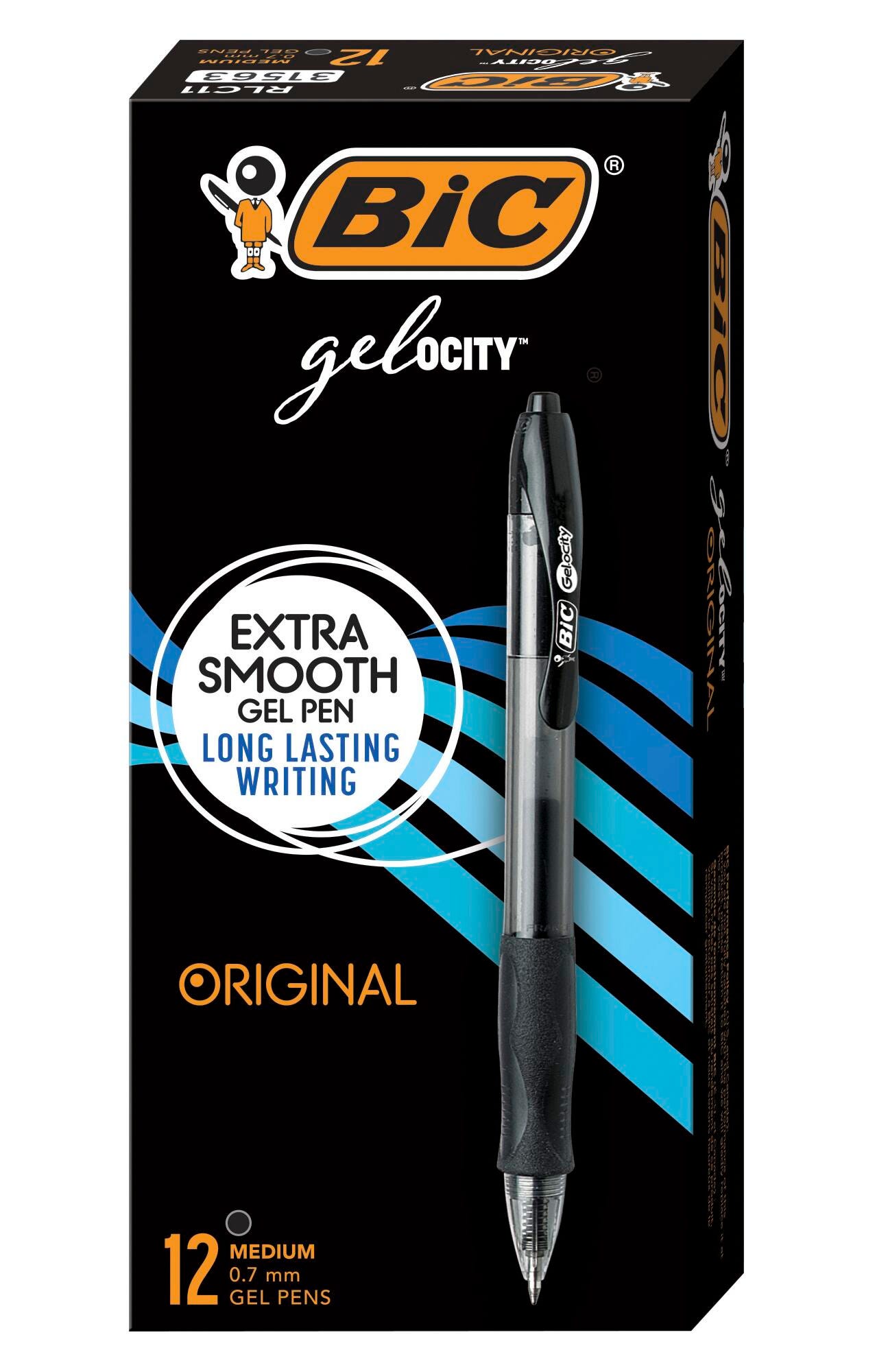BIC Gel-ocity Retractable Roller Gel Pens, Medium Tip, Black, Pack of 12 087114