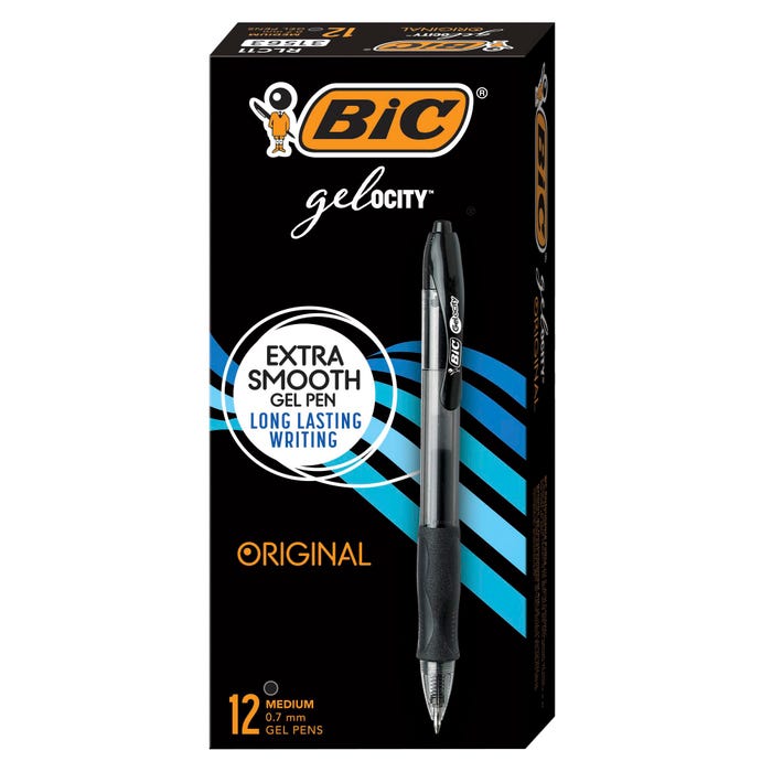 BIC Gel-ocity Retractable Roller Gel Pens, Medium Tip, Black, Pack of 12