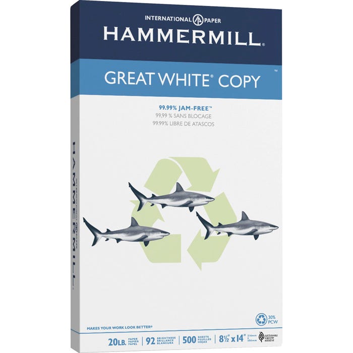 Hammermill Recycled Copy Paper, 8-1/2 x 14 Inches, White, 500 Sheets