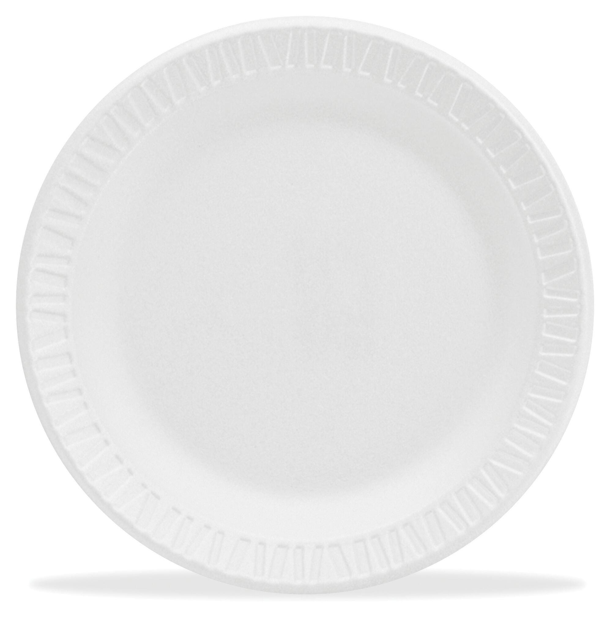 Dart Container Unlaminated Dinnerware Plate, 9 W in, Foam, White, Pack of 125, Item Number 1473403
