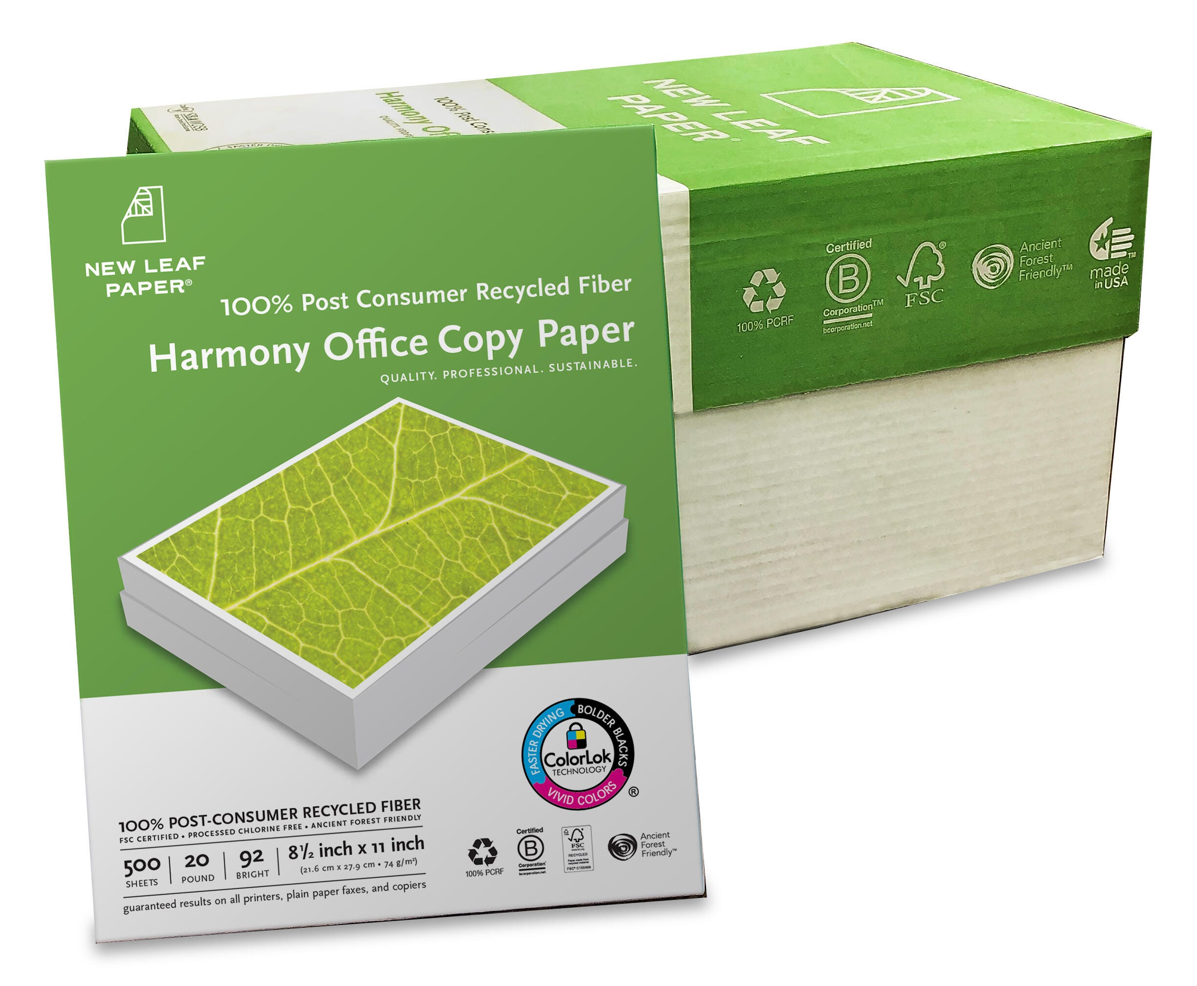 New Leaf Harmony Office Copy Paper, 8-1/2 x 11 Inches, 20 lb, White, Case of 8, 4000 Sheets