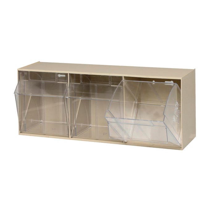 Quantum Clear Tip Out 3-Compartment Storage Bin, 7-3/4 x 23-5/8 x 9-1/2 Inches