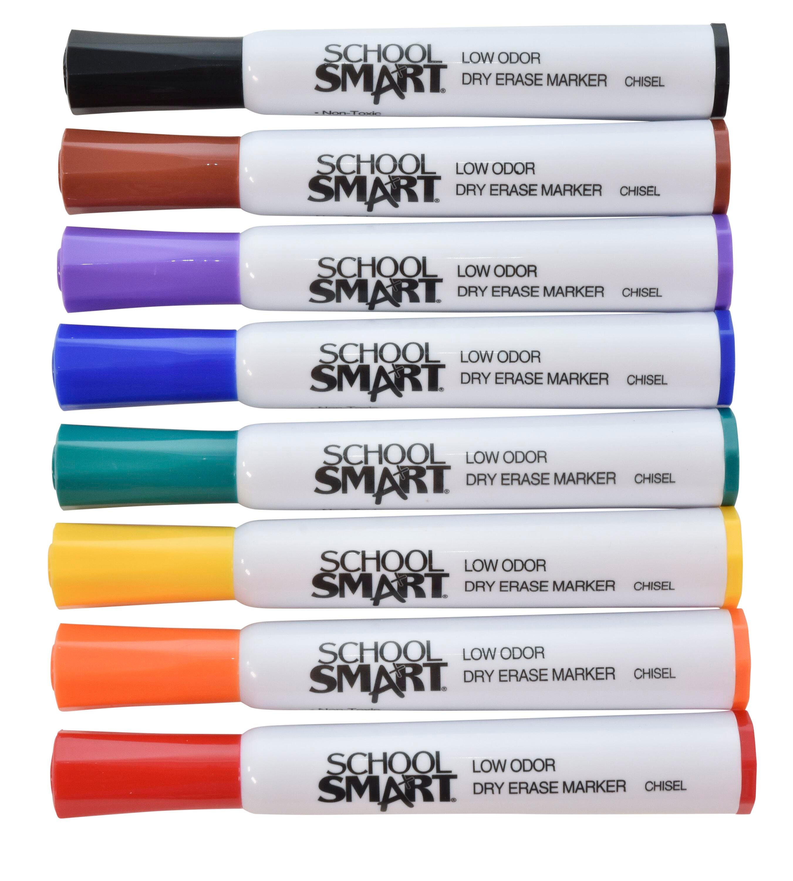School Smart Dry Erase Markers, Chisel Tip, Low Odor, Assorted Colors, Pack of 8 1400751