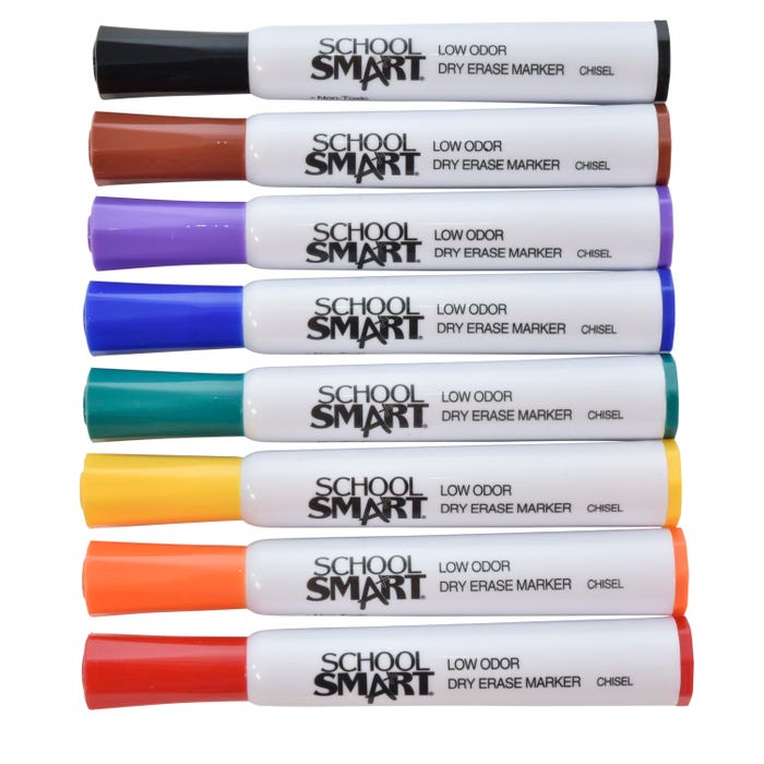 School Smart Dry Erase Markers, Chisel Tip, Low Odor, Assorted Colors, Pack of 48