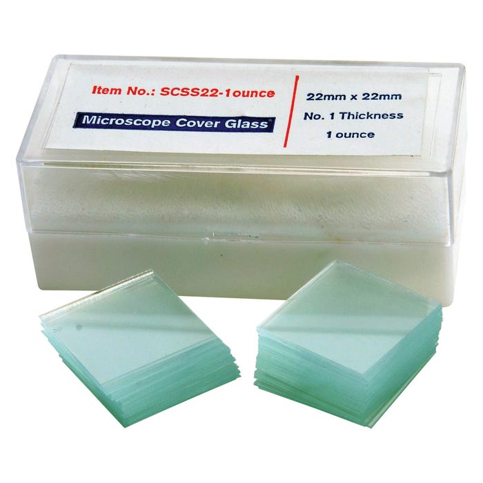 Frey Scientific Cover Slip, 22 X 22 mm, No 1: 0.13 - 0.17 mm Thickness, Glass, Pack of 100